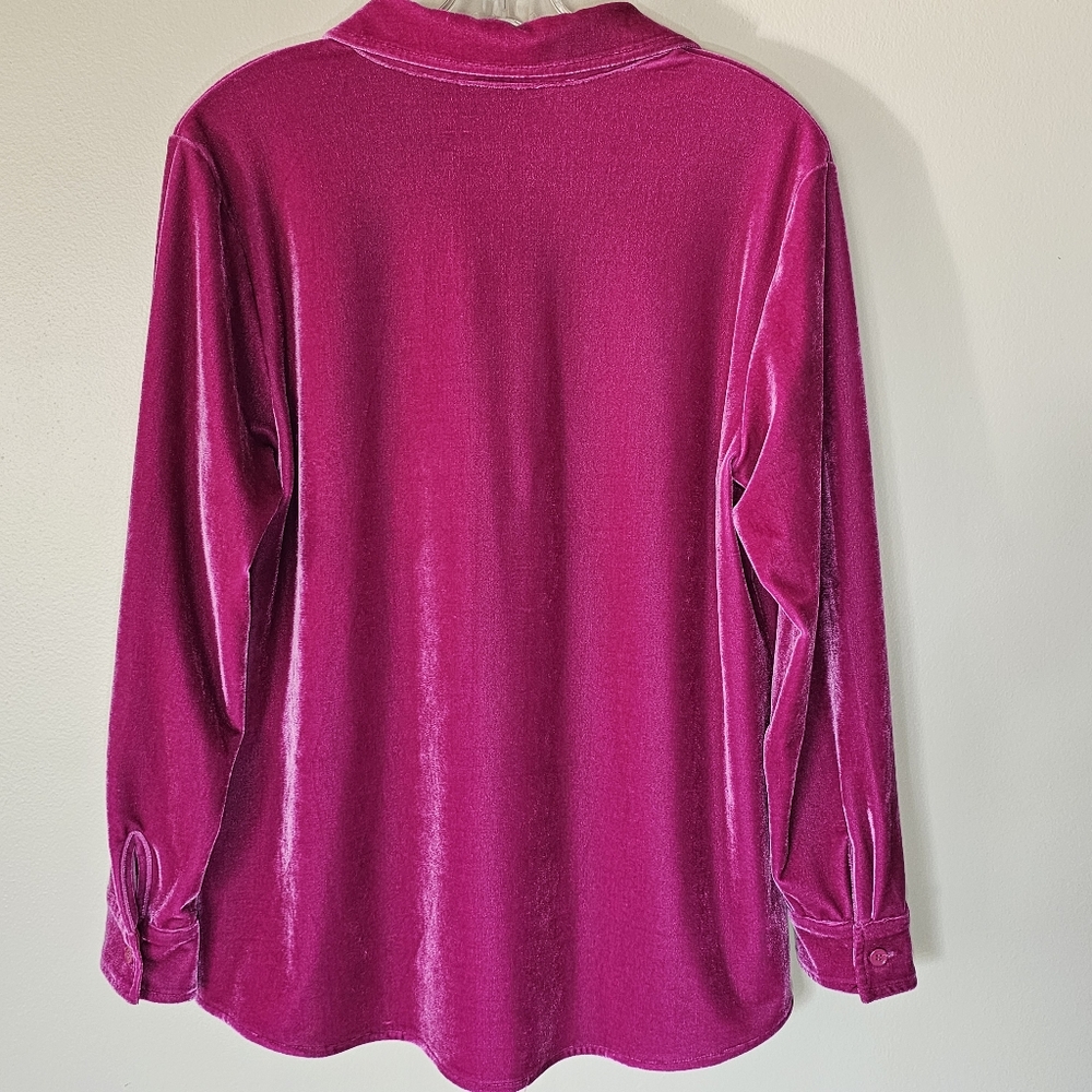 Soft Surroundings Magenta Velvet Button Down Long Sleeve Top Blouse Size PM - Picture 6 of 7